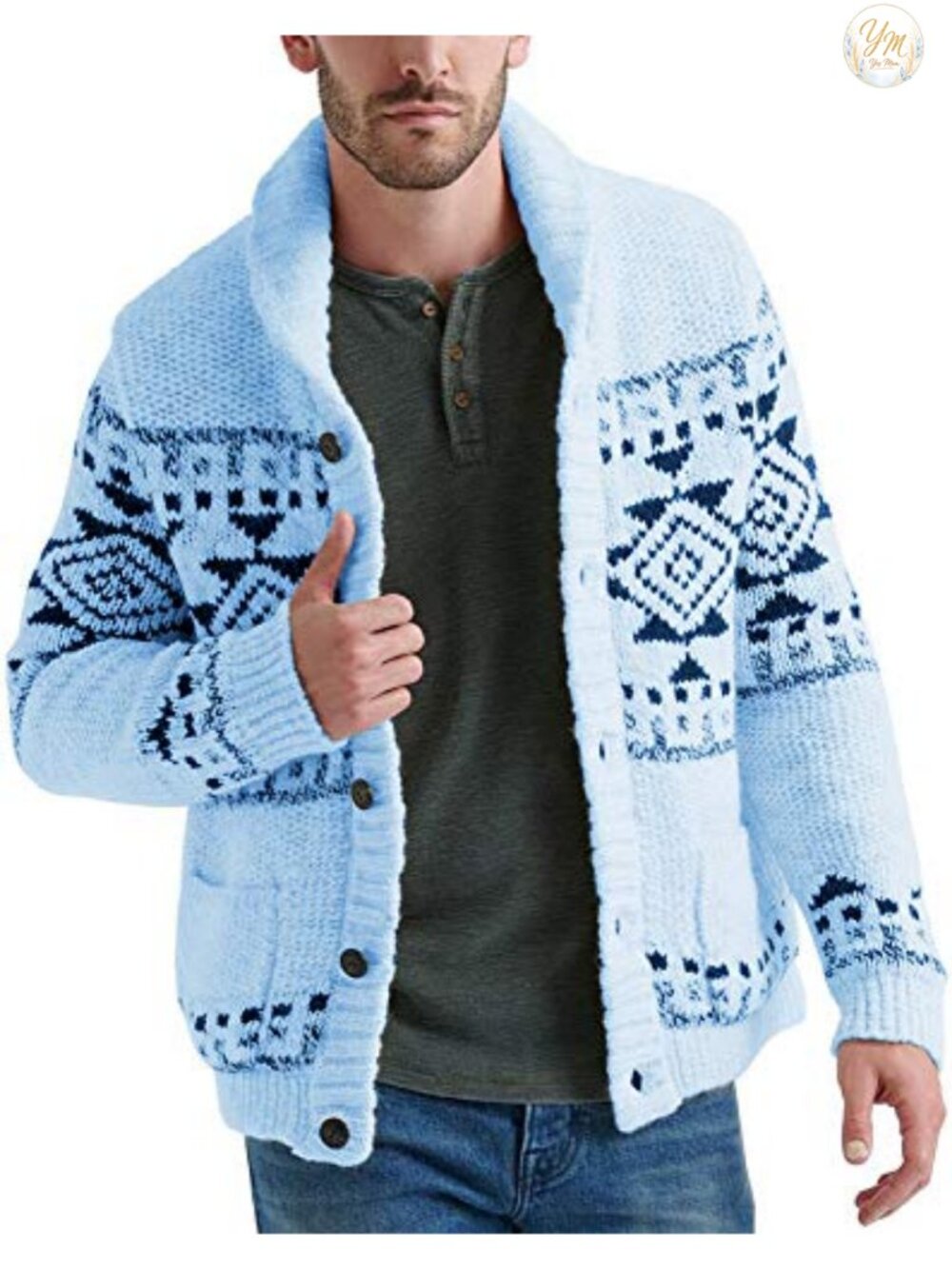 Men's Shawl Collar Cardigan Sweater Button Down Knitted with Pockets